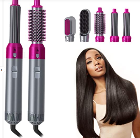 5 In 1 Electric Hair Dryer Brush | Blow Dryer Hair Comb Curling Wand Detachable Brush Kit Negative Ion Straightener Hair Curler ( Random Color)