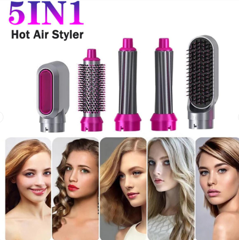 5 In 1 Electric Hair Dryer Brush | Blow Dryer Hair Comb Curling Wand Detachable Brush Kit Negative Ion Straightener Hair Curler ( Random Color)