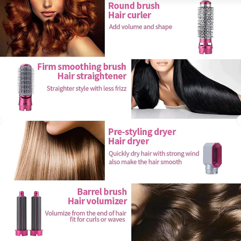 5 In 1 Electric Hair Dryer Brush | Blow Dryer Hair Comb Curling Wand Detachable Brush Kit Negative Ion Straightener Hair Curler ( Random Color)