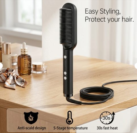 Professional Hair Straightener Brush – Anti-Scald Comb With 5 Temperature Settings
