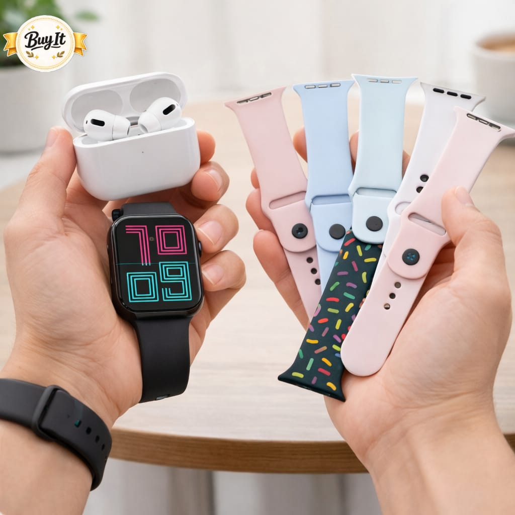 Bluetooth airpords and Smart Watch with 7 pairs of Belts