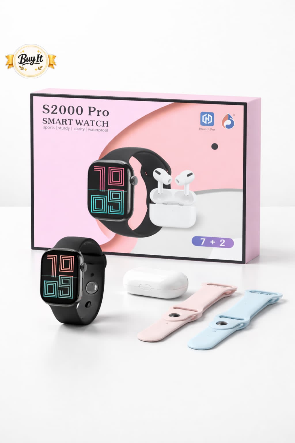 Bluetooth airpords and Smart Watch with 7 pairs of Belts